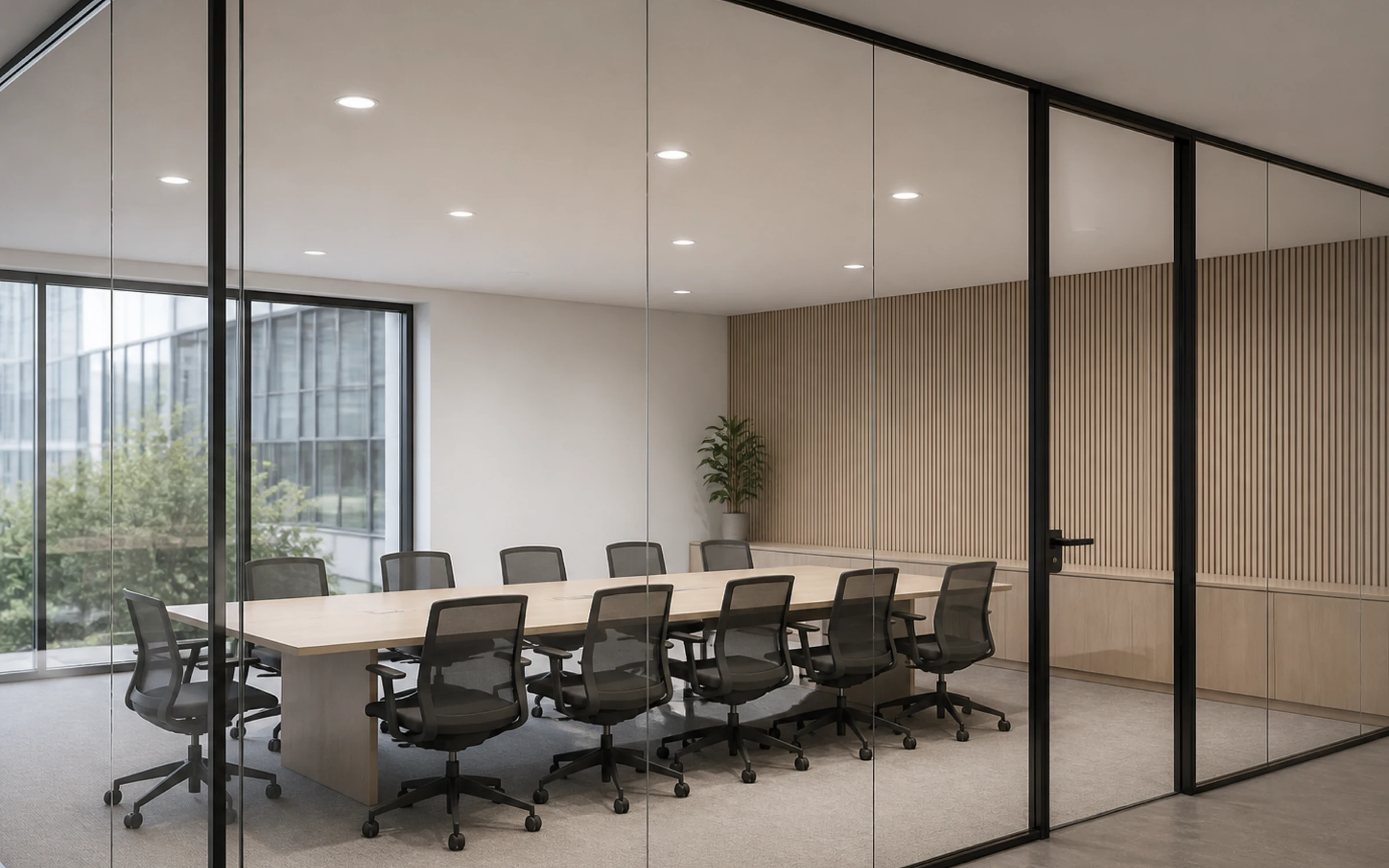 Efficy recessed downlights illuminating a contemporary meeting room