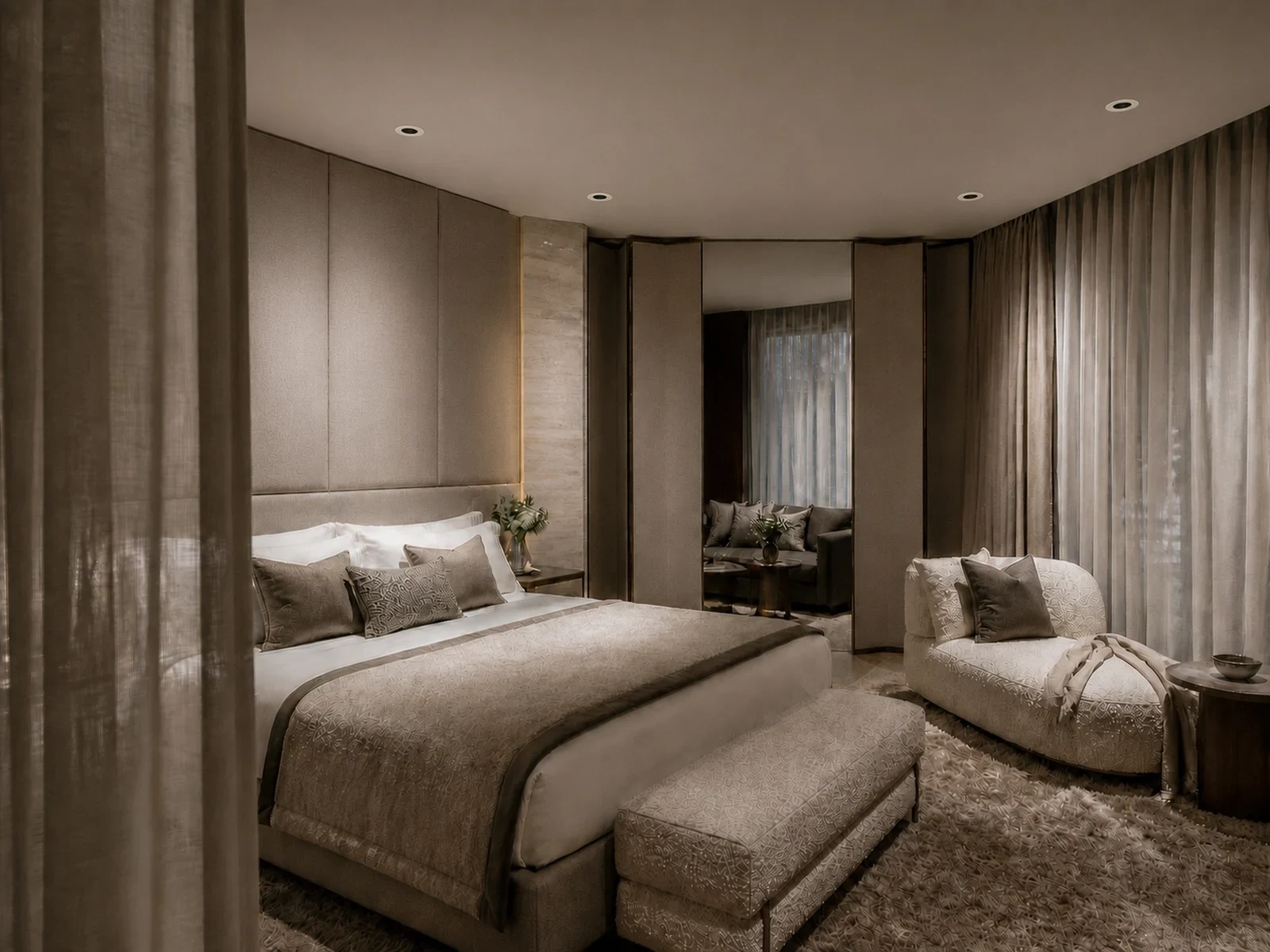 Dark II recessed downlights used in a hospitality guest room