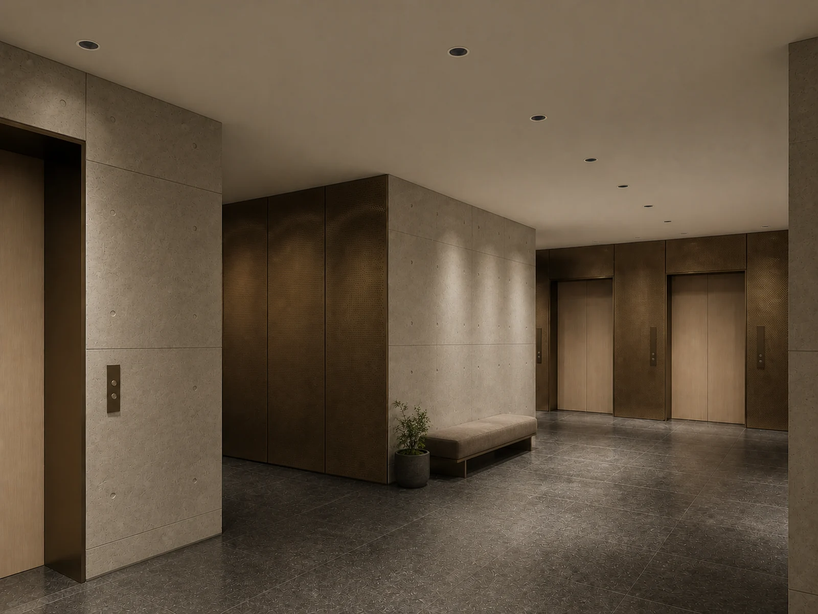 Dark II recessed downlights used in a lift lobby