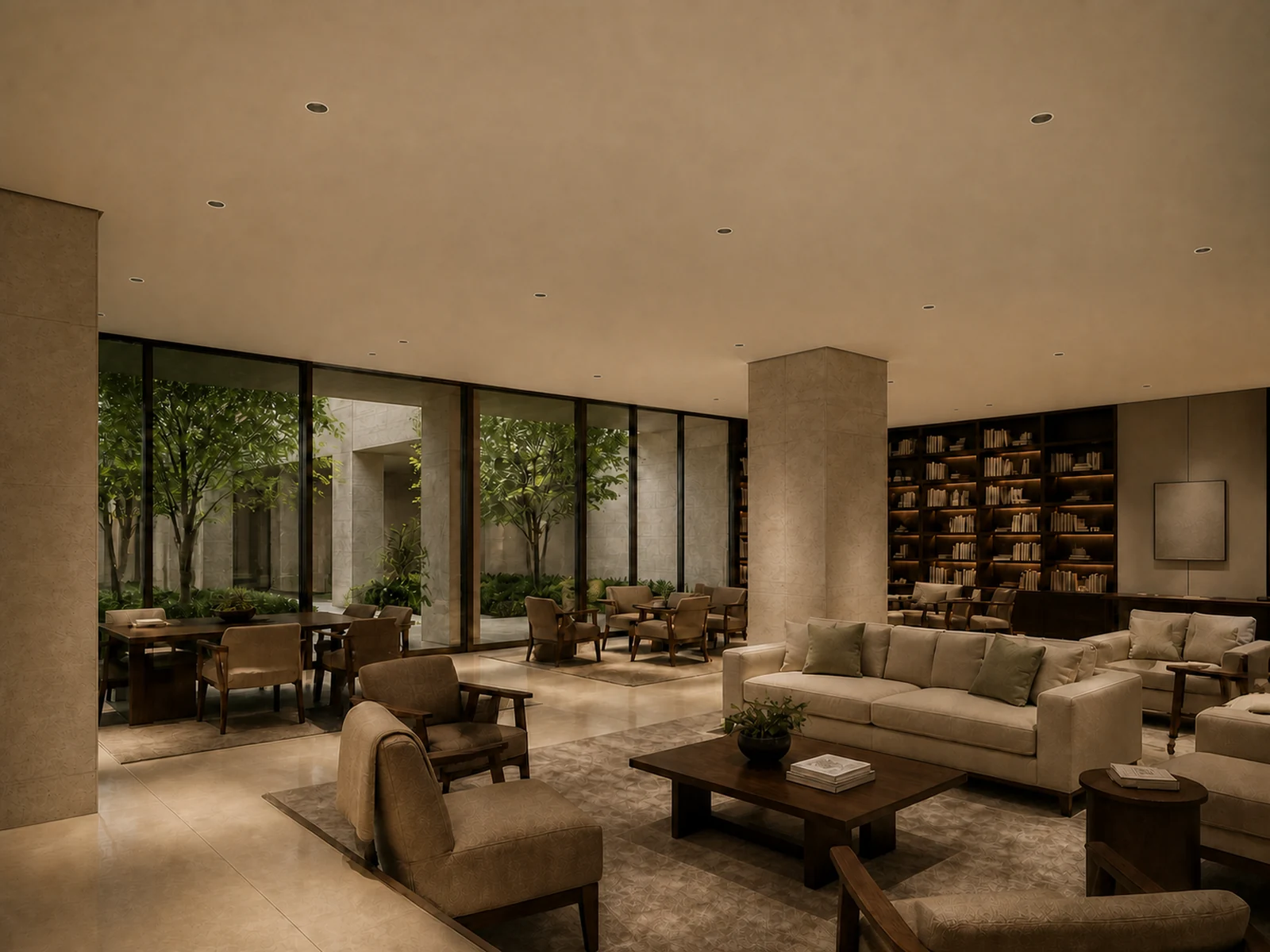 Dark II recessed downlights used in a public lounge