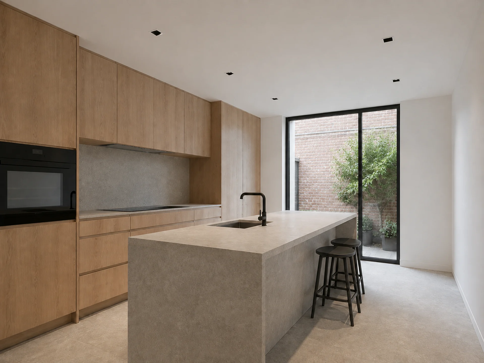 Dark downlights used above a residential kitchen