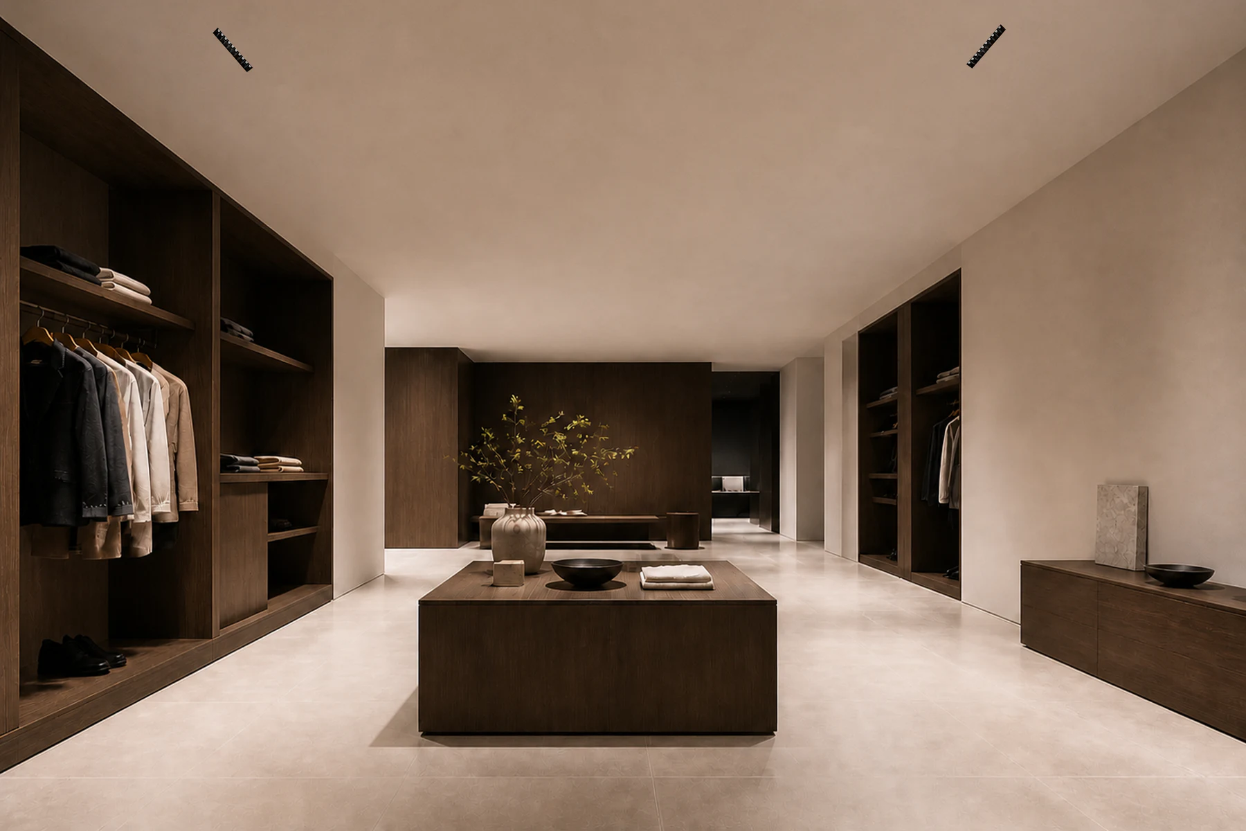 Blade Trimless linear downlights integrated into a warm residential ceiling