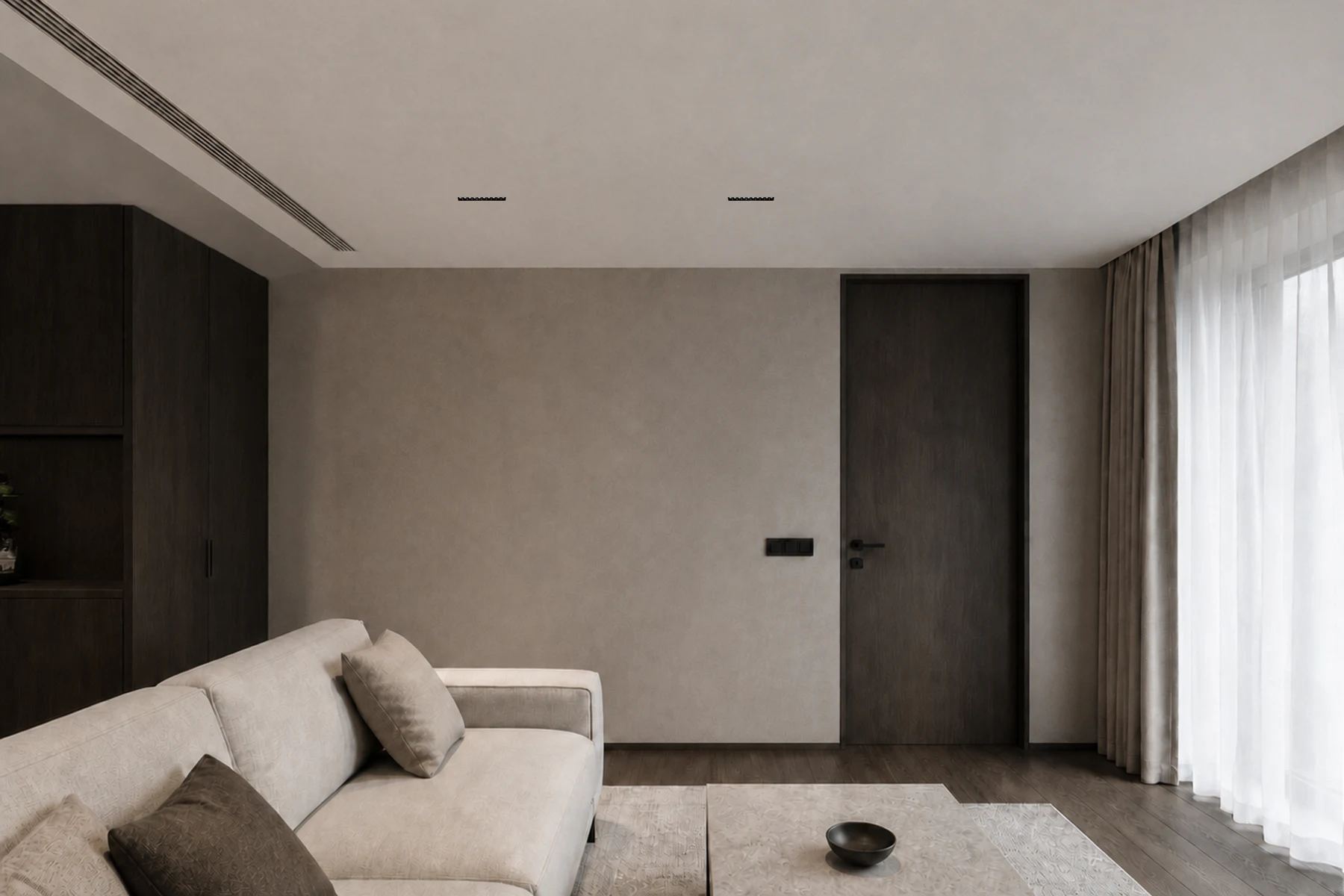 Blade Trimless linear downlights integrated into a living room ceiling