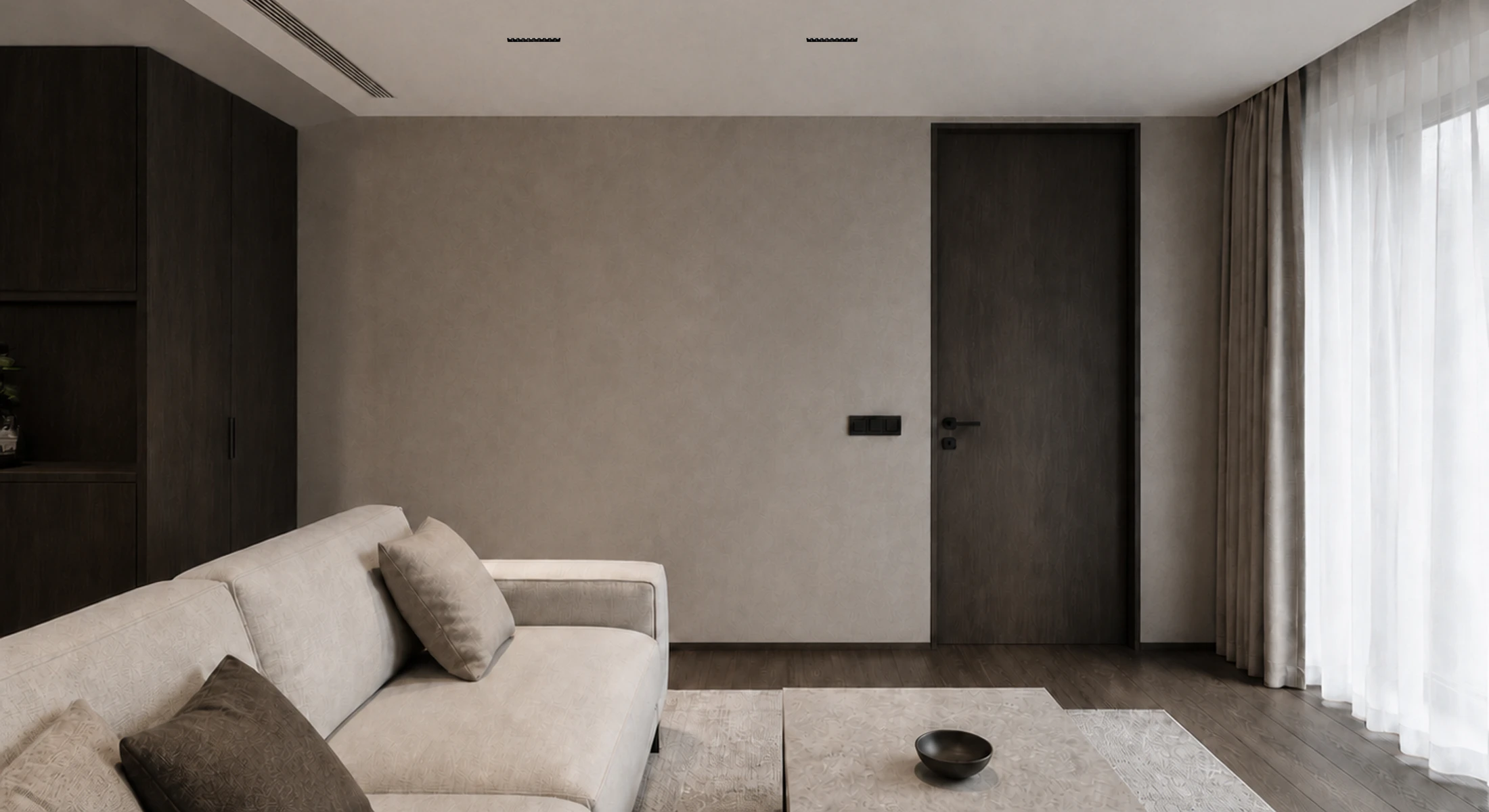 Blade Trimless linear downlights integrated into a contemporary living room ceiling