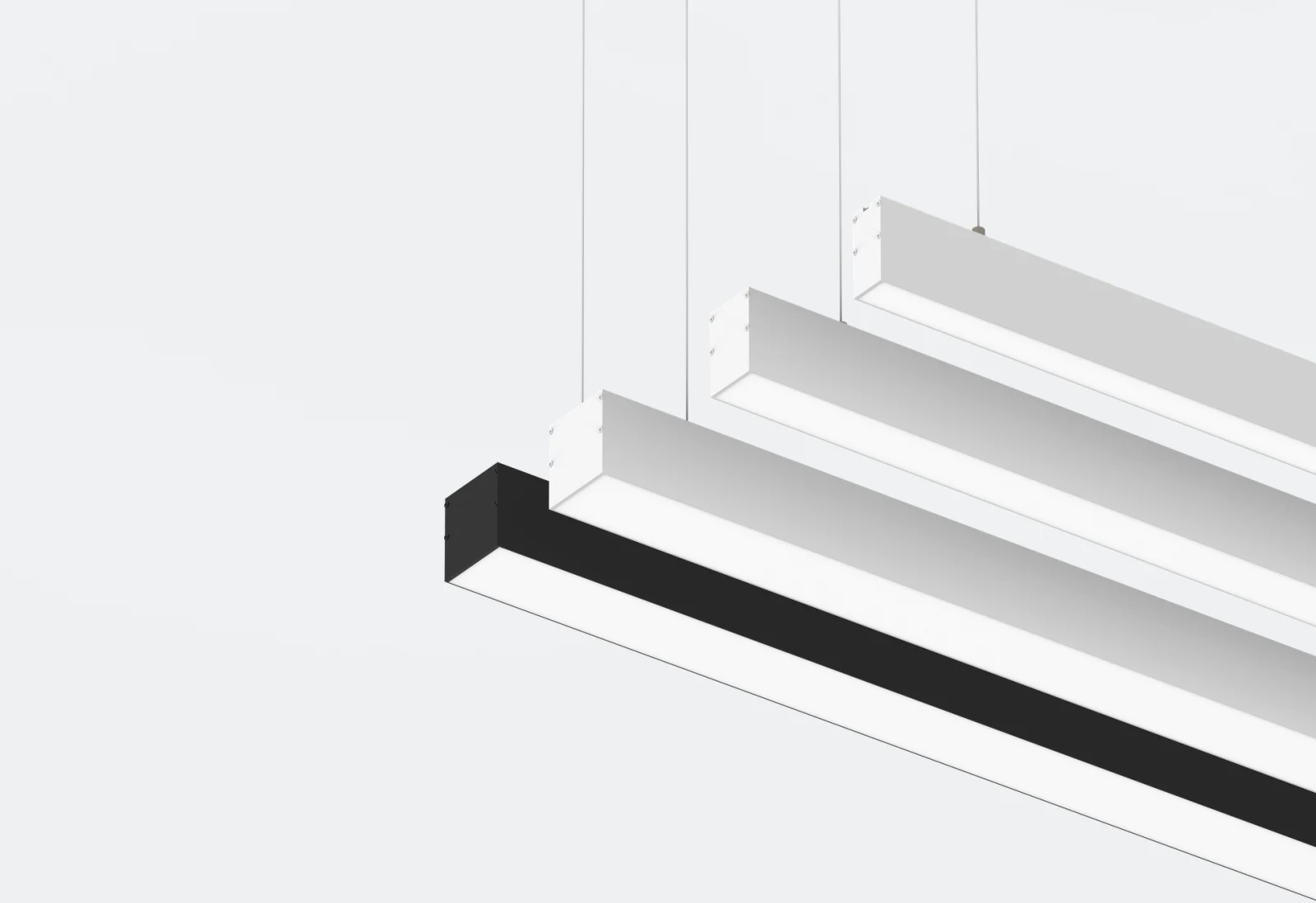Perfiles suspendidos LED Linear Light en blanco y negro