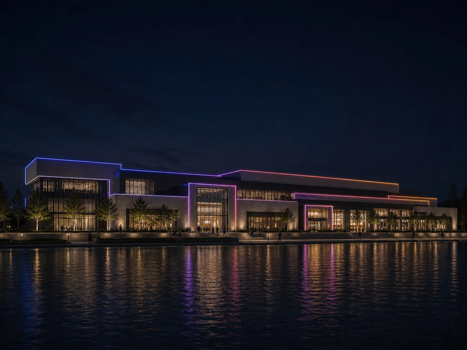 Colour-changing linear lighting defining facade edges