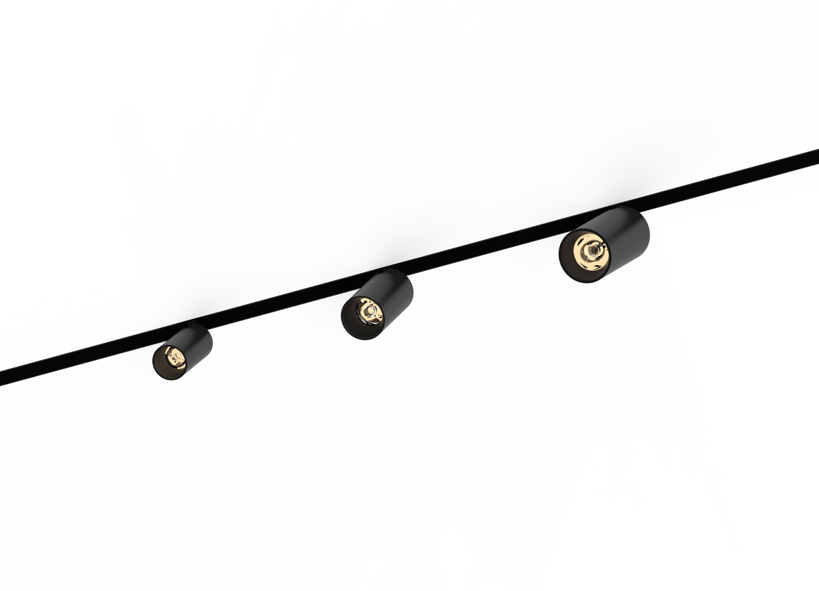 Three black MTS spotlights on an Air Track 48V rail