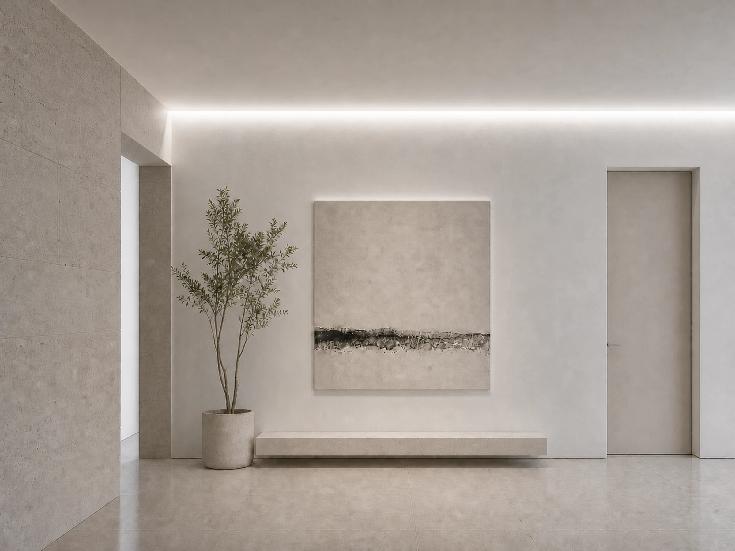 LED strip lighting integrated into a concealed wall cove