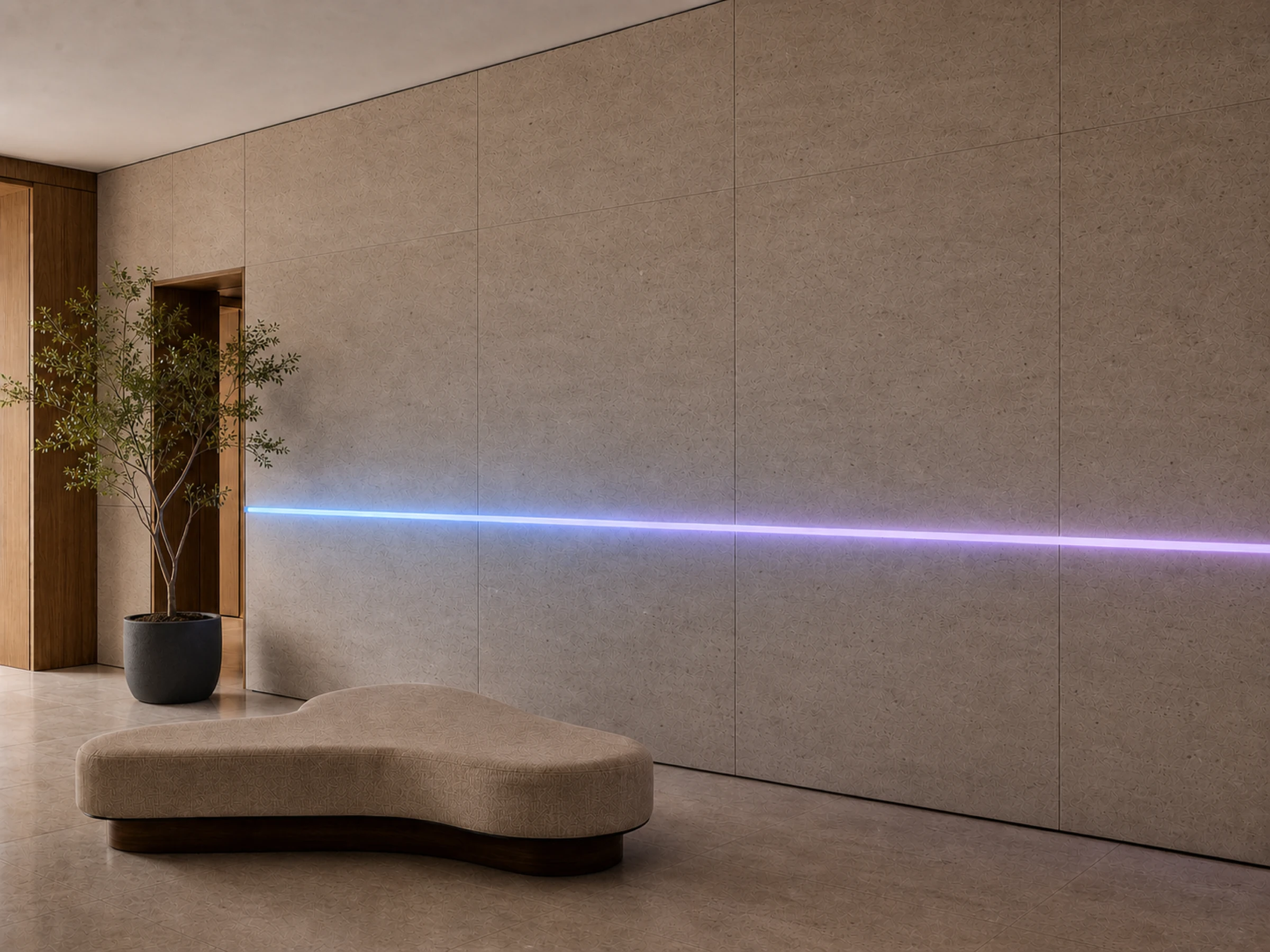 RGBW LED strip lighting used as a continuous wall accent