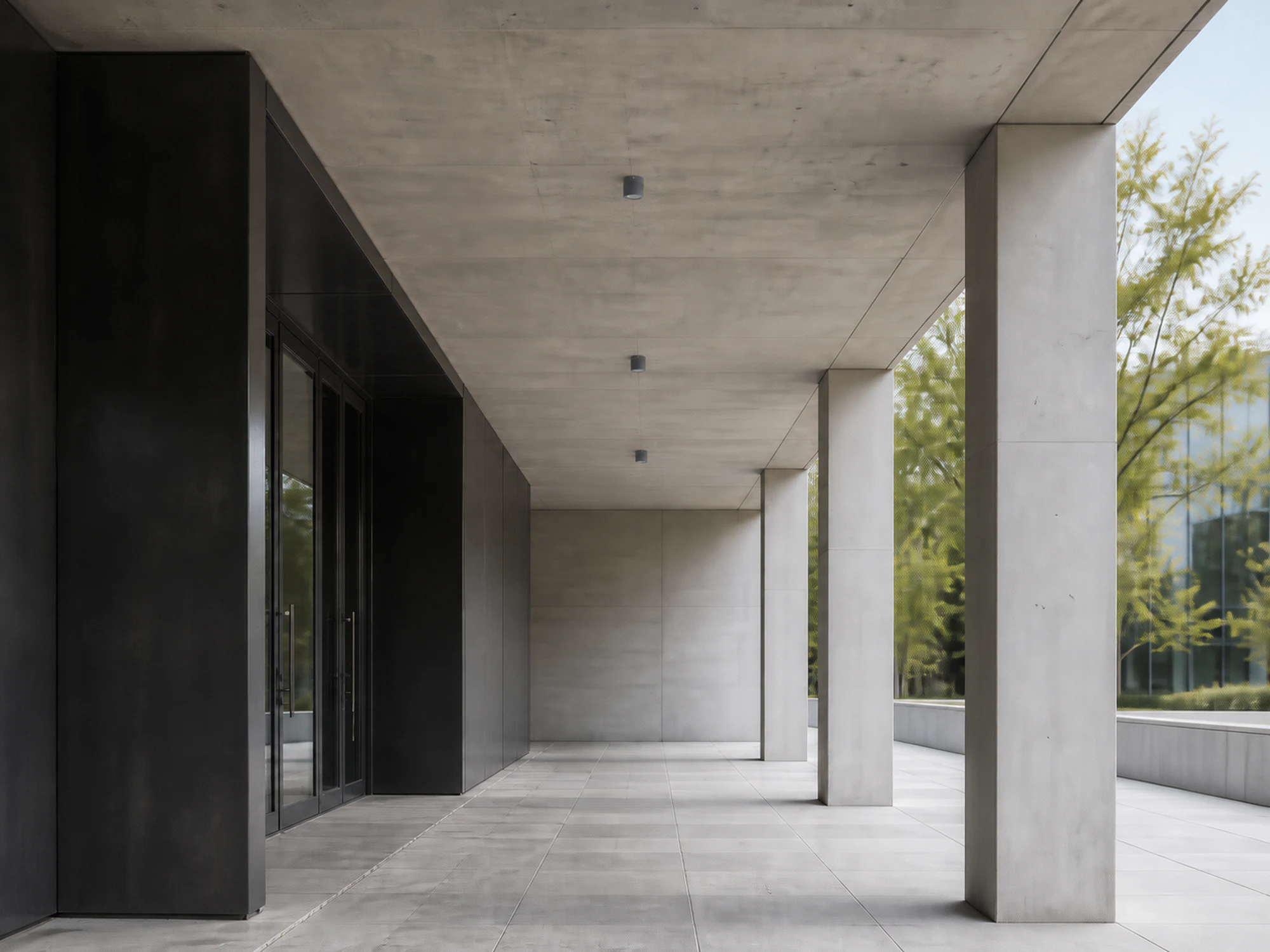 ODL01-30W surface downlights beneath a concrete exterior colonnade