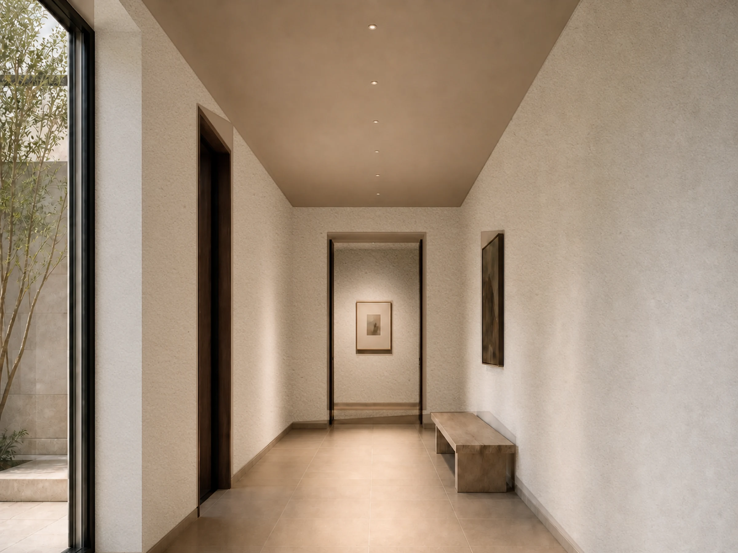 Pino XS recessed downlights used along an interior corridor