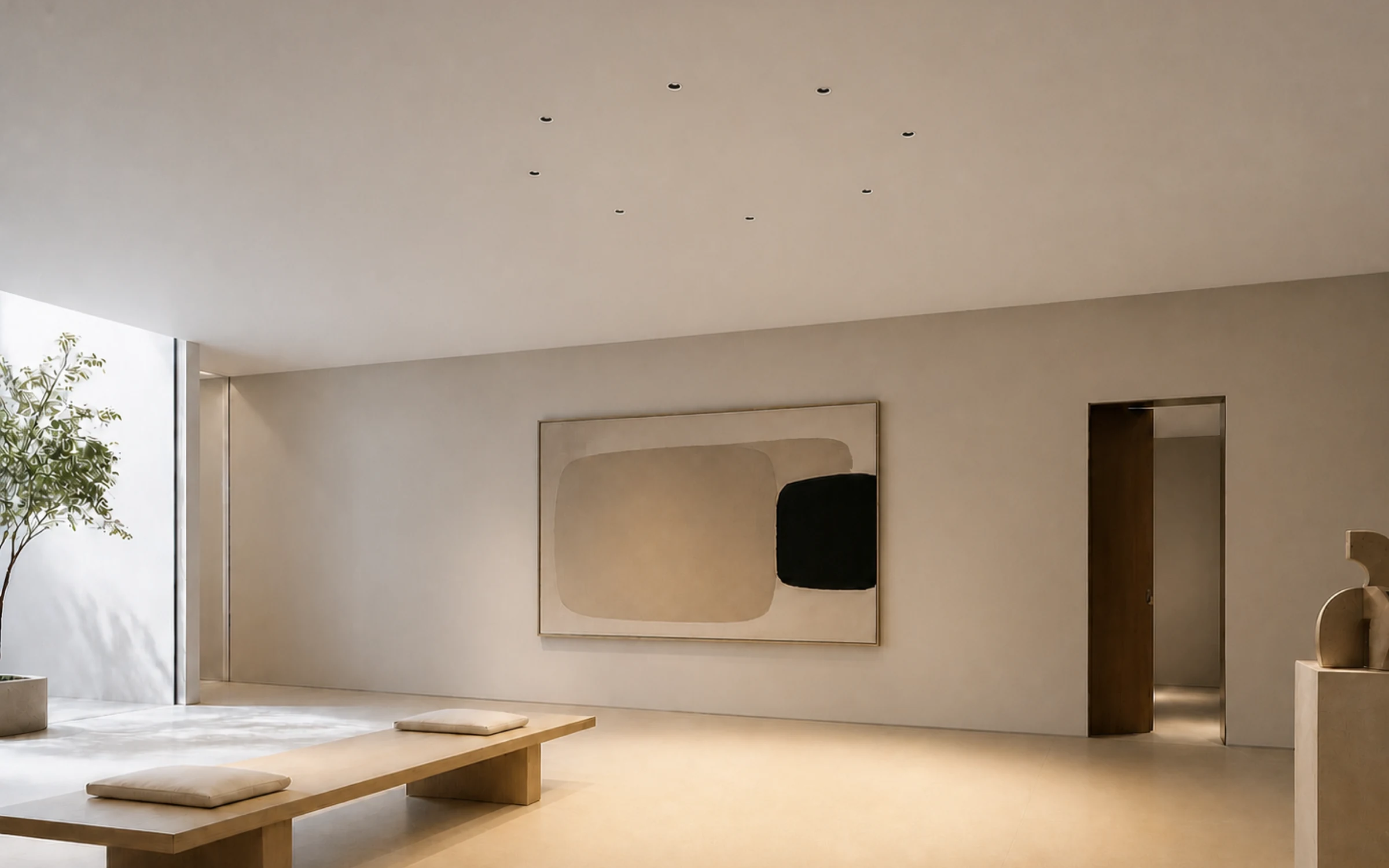 Pino XS recessed downlights illuminating a quiet contemporary interior