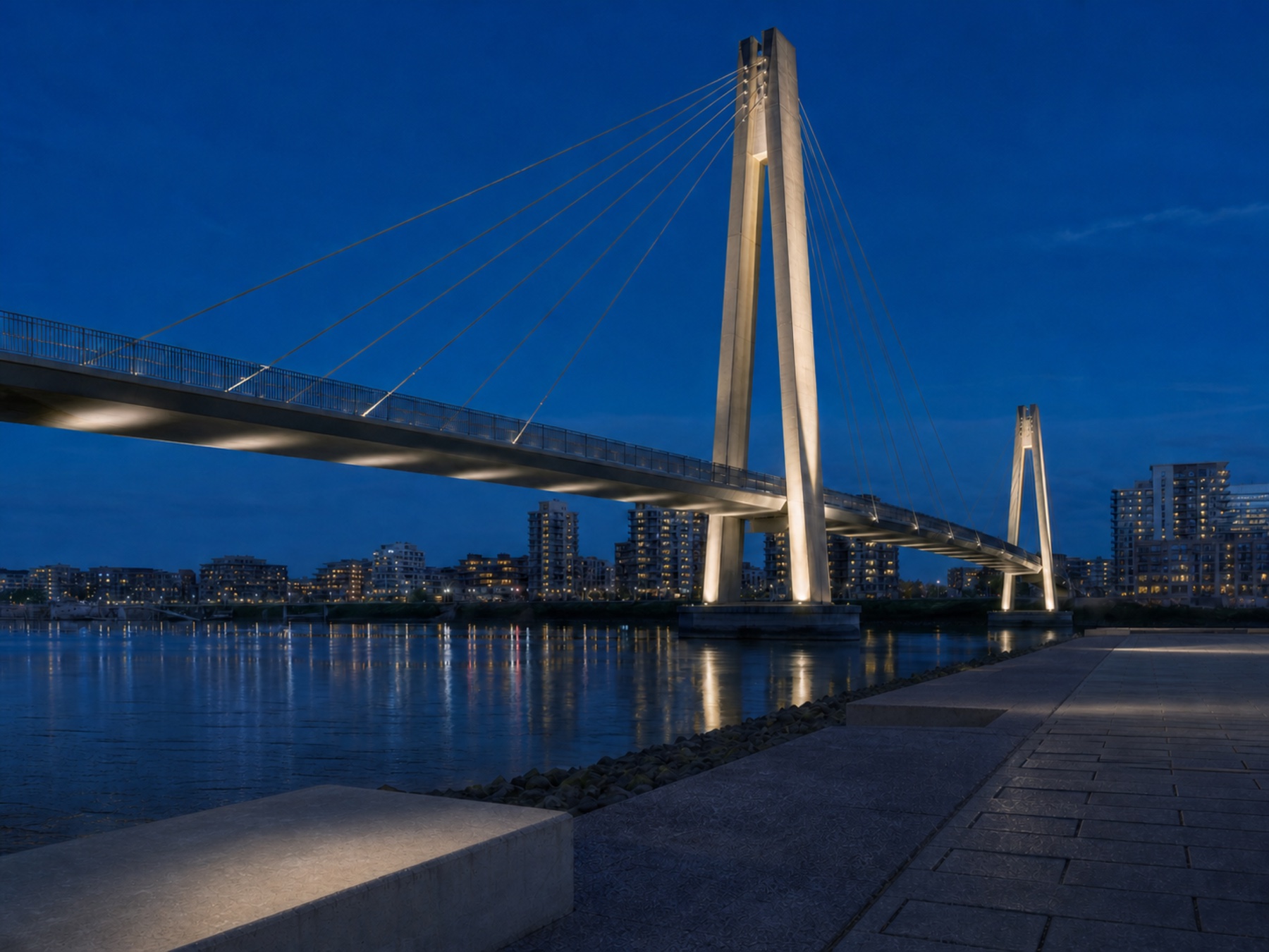 Bridge structure illuminated with outdoor projectors