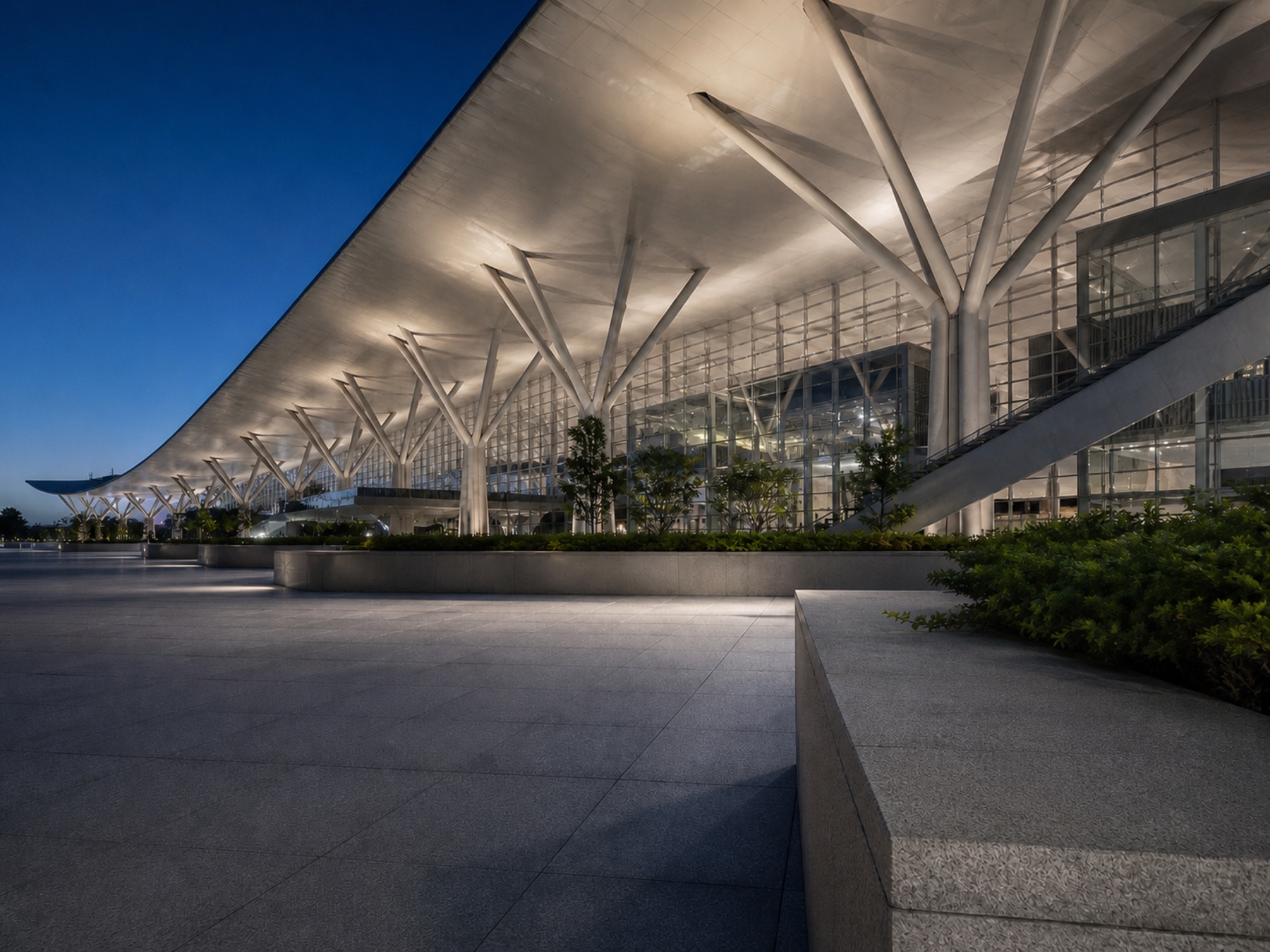 Architectural projector lighting at a transport terminal