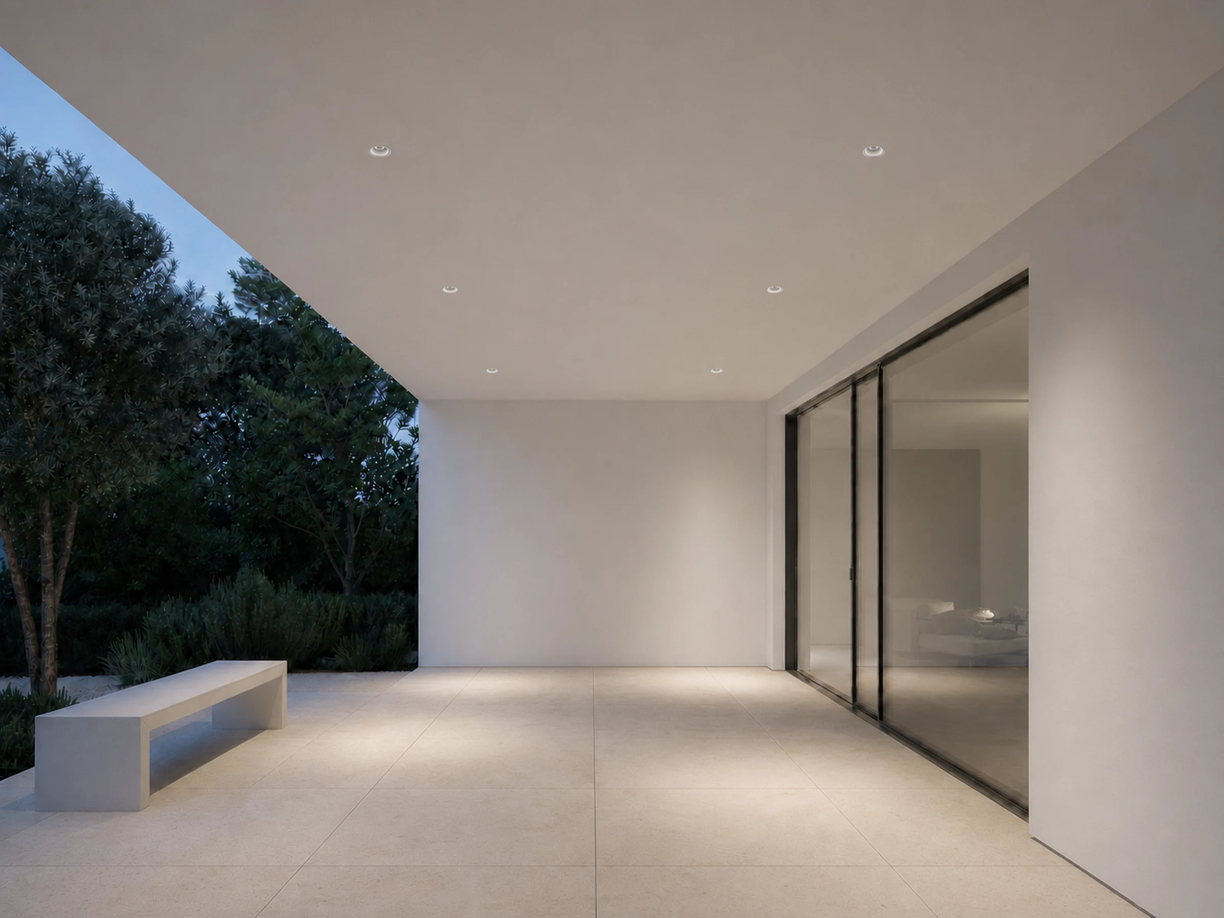 Prov outdoor recessed downlights beneath a covered entrance