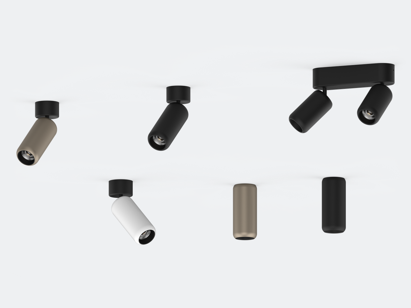 VARO surface-mounted spotlights and cylindrical downlights