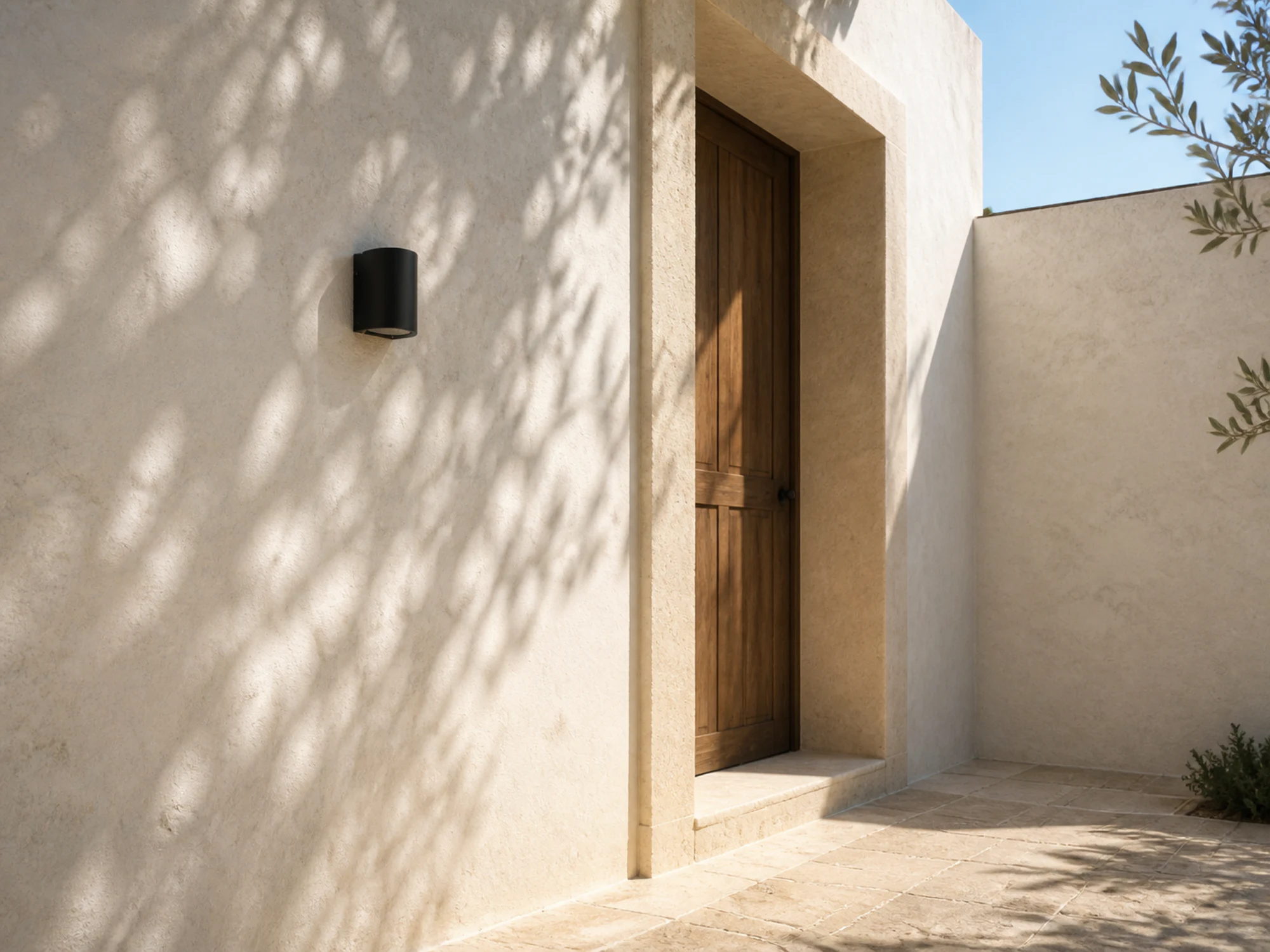 WL03 wall light integrated into a residential entrance facade in daylight