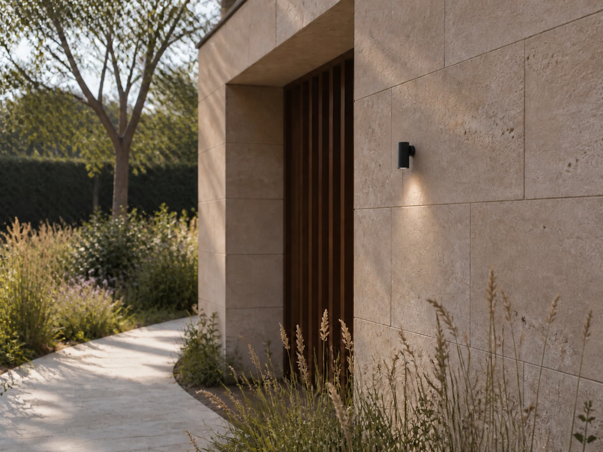 WL07 wall light integrated into a residential facade in daylight