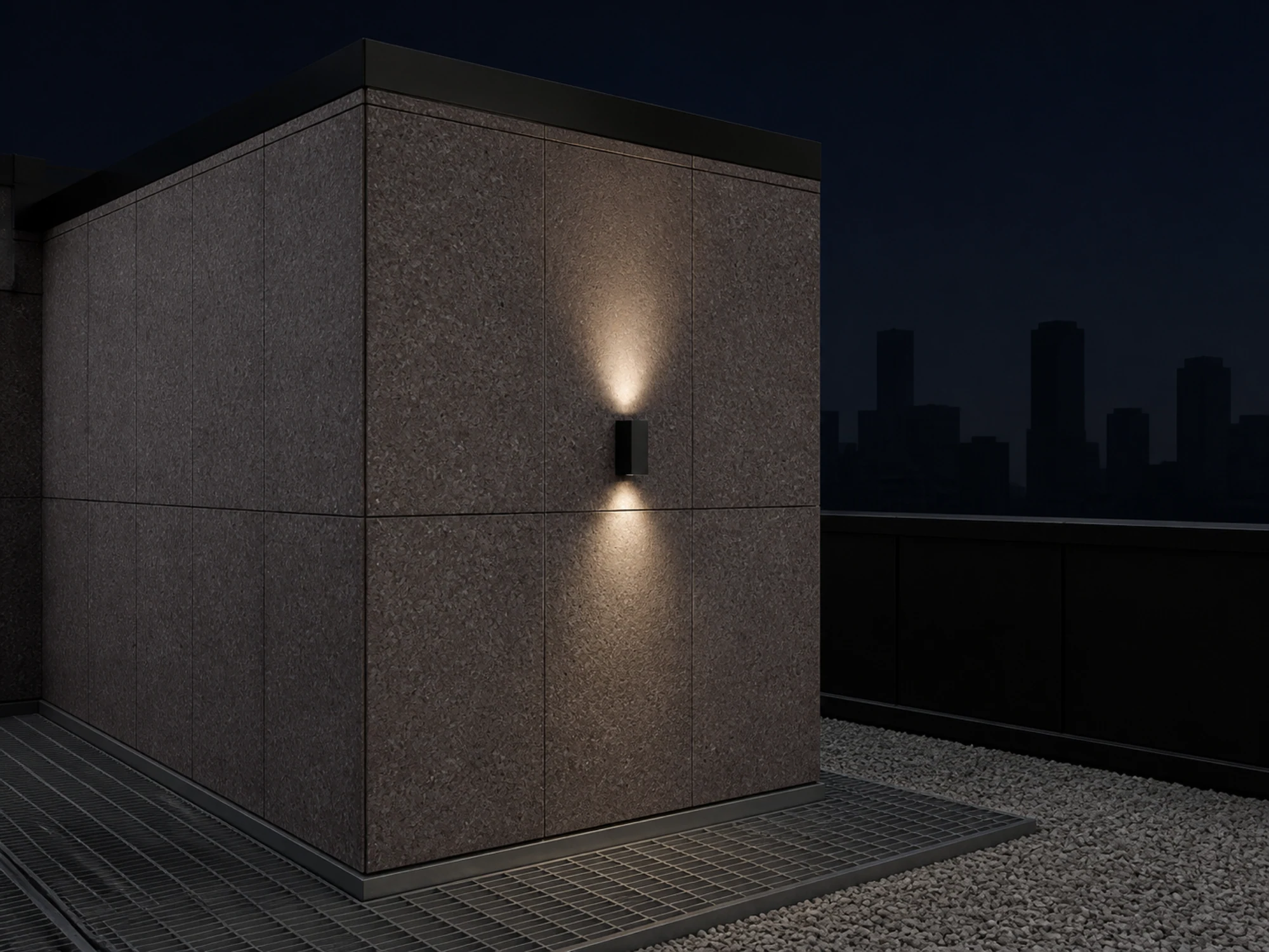 WL08D wall light casting upward and downward light on a facade at night