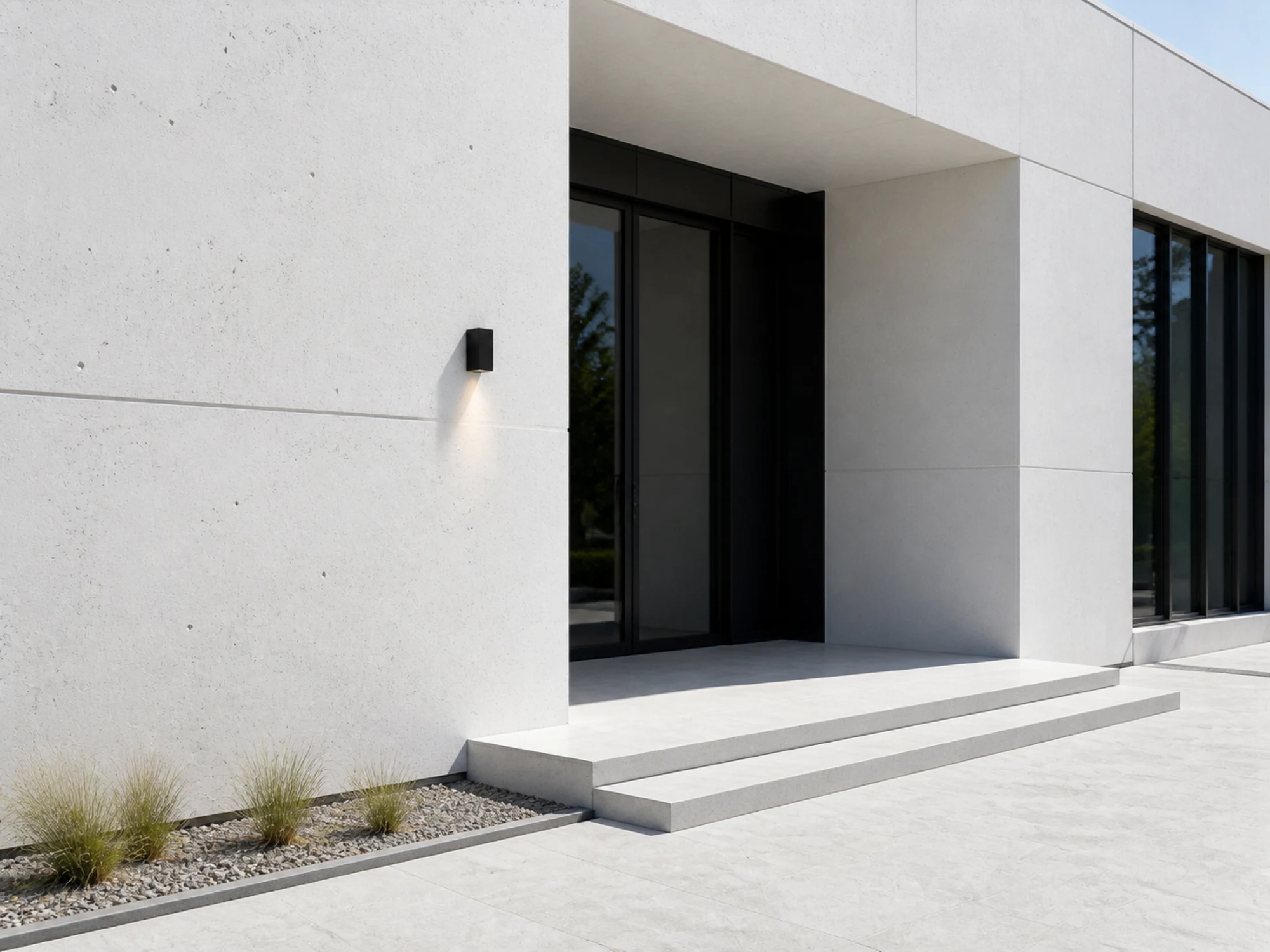 WL08 wall light integrated into a contemporary entrance facade in daylight