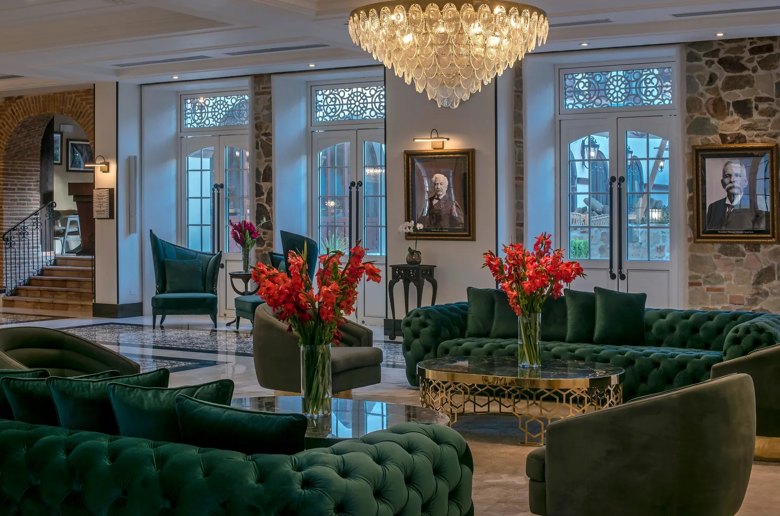 Custom chandelier lighting in Hotel La Compania lobby