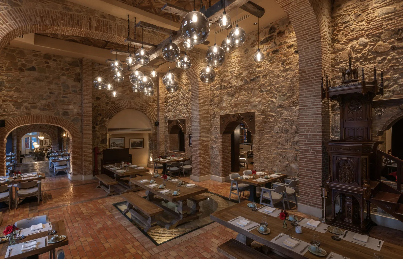 Historic interior lighting at Hotel La Compania