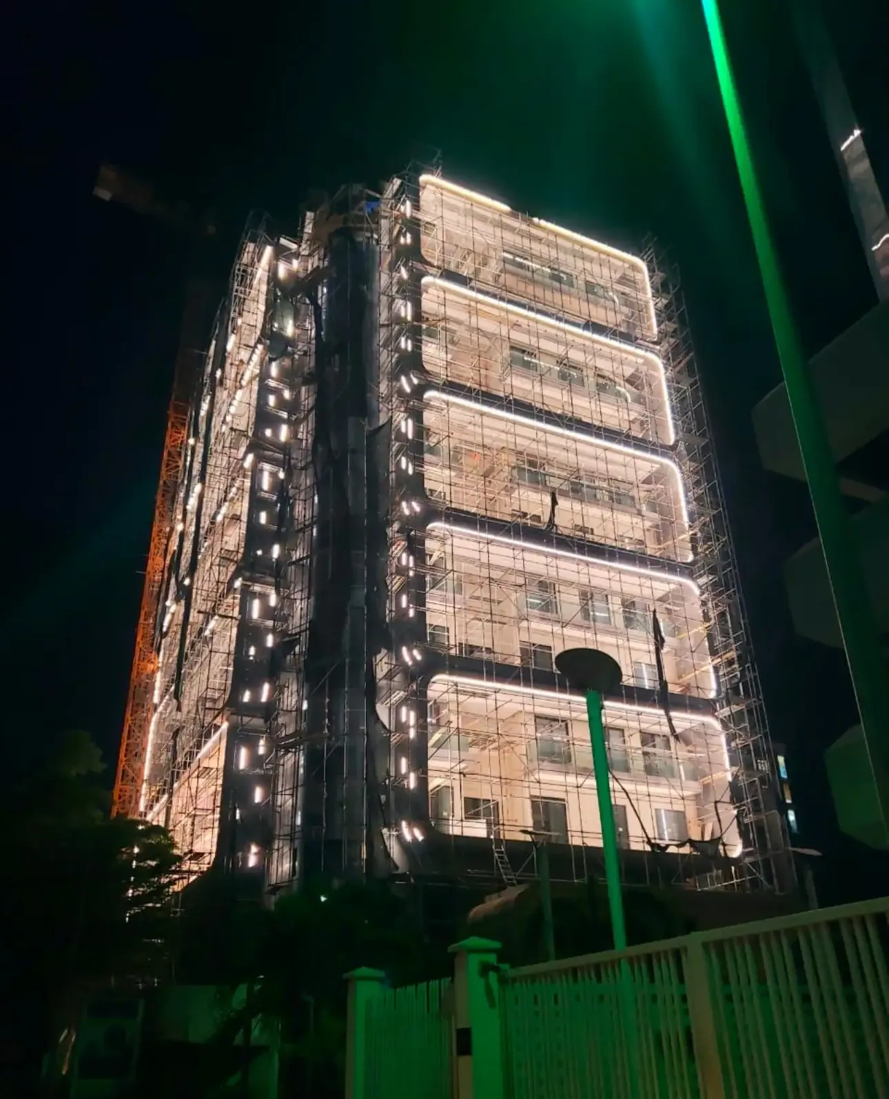 Installed facade lighting at The Lucrezia in Lagos