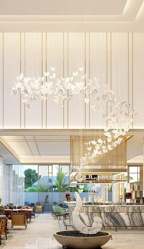 Decorative lobby lighting at the Kathmandu hotel