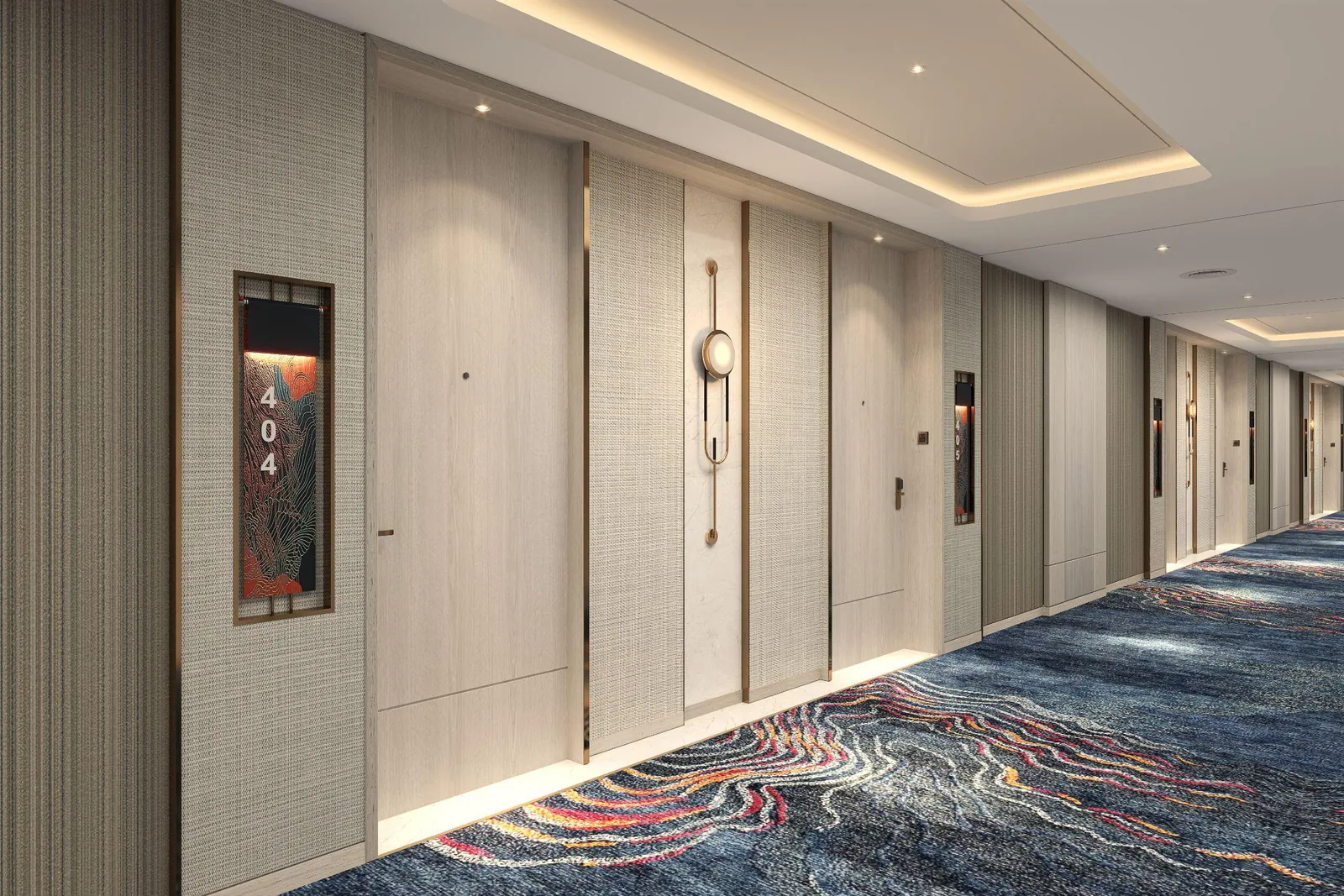 Hotel corridor lighting at Soaltee Crowne Plaza Kathmandu